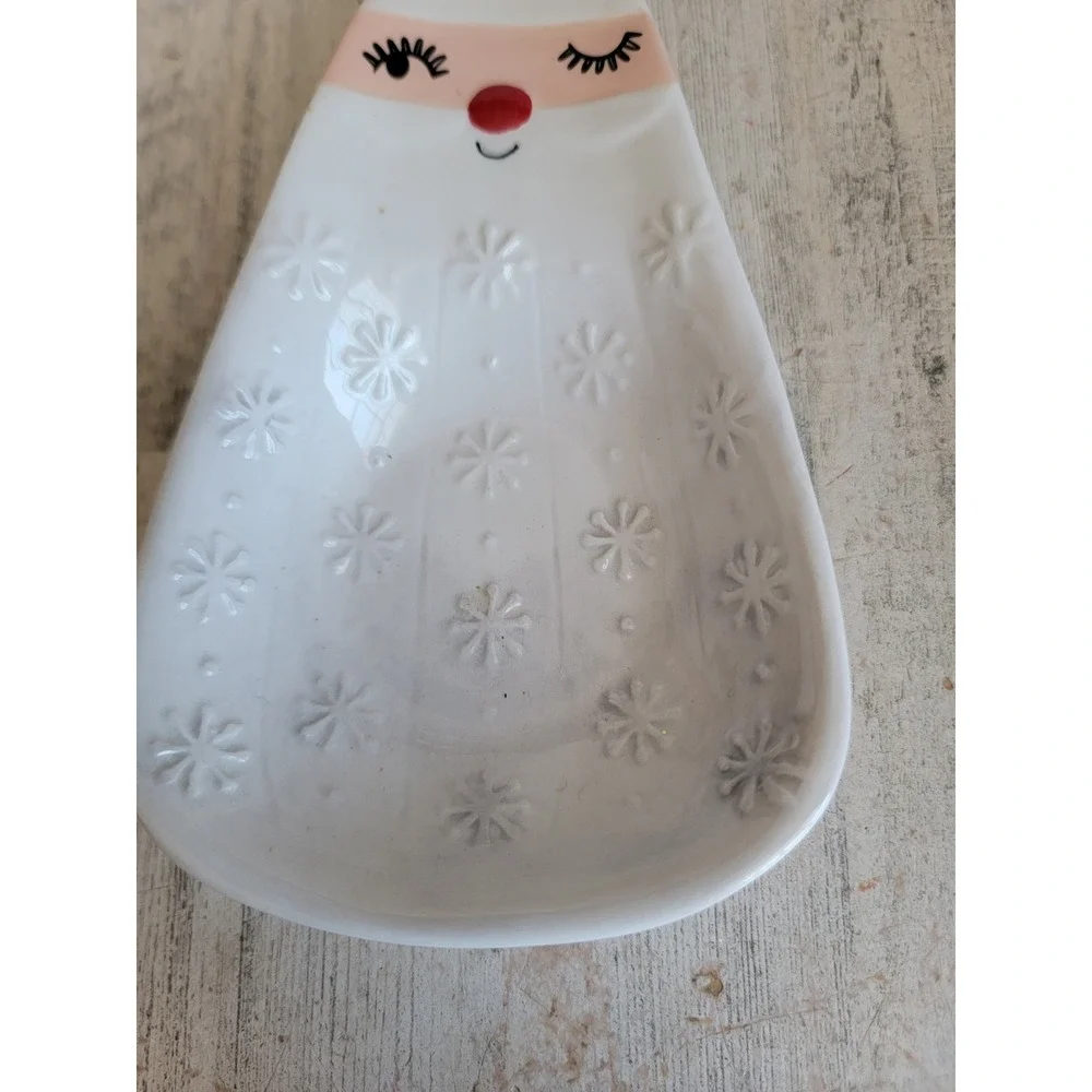 Santa Claus winking vintage spoon rest ceramic Xmas snowflake ceramic kitchen